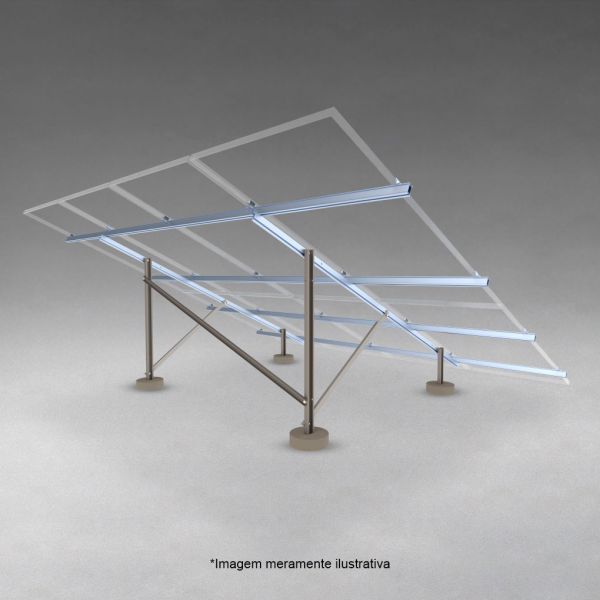 KIT ESTRUTURA SOLAR PARA SOLO BIPOSTE AÇO GALVANIZADO-ALUMINIO PARA 8 MÓDULOS