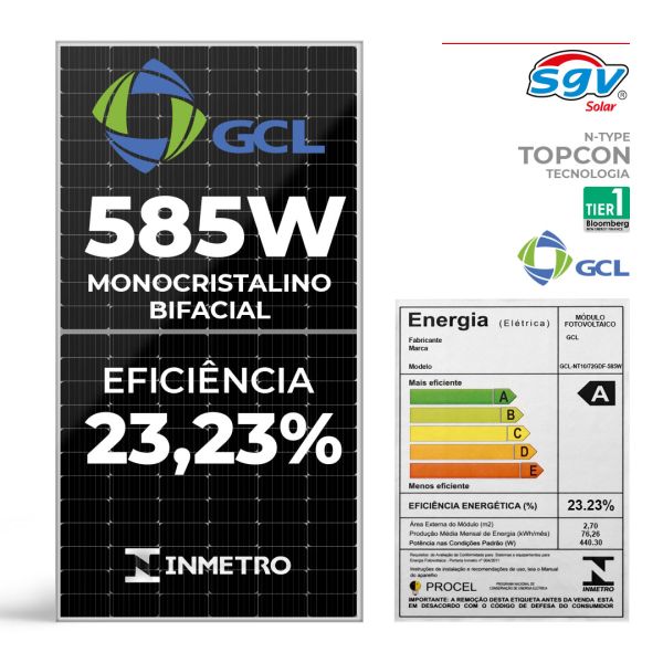 PAINEL SOLAR GCL N-TYPE BIFACIAL 585 W