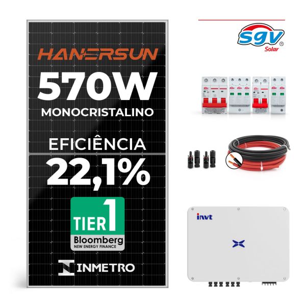 CONJUNTO GERADOR SOLAR 22,00 kWp - 380 V TRIFÁSICO  - 40 PAINÉIS DE 570 W + ACESSÓRIOS