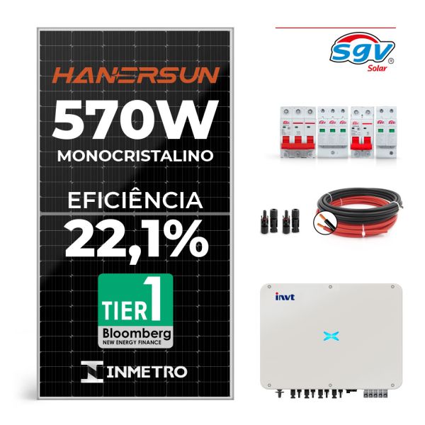 CONJUNTO GERADOR SOLAR 36,96 kWp - 380 V TRIFÁSICO  - 66 PAINÉIS DE 570 W + ACESSÓRIOS