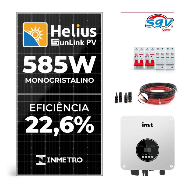 CONJUNTO GERADOR SOLAR 6,72 kWp - 220 V MONOFÁSICO  - 12 PAINÉIS DE 585 W + ACESSÓRIOS