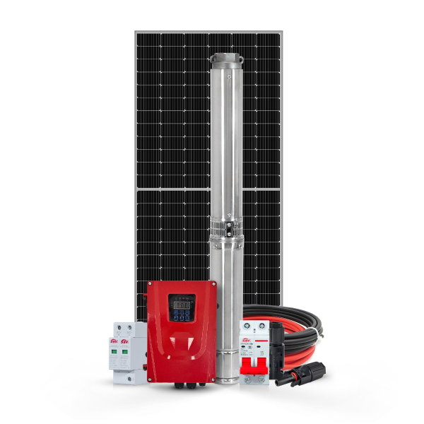 KIT BOMBEAMENTO 4CV 4500L 8 PLACAS SOLARES 450W + DRIVE + BOMBA  + ACESSÓRIOS