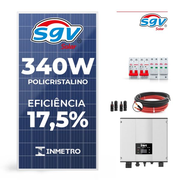 CONJUNTO GERADOR SOLAR 1 kW - 220 V MONOFÁSICO - 3 PAINÉIS DE 340 W + ACESSÓRIOS