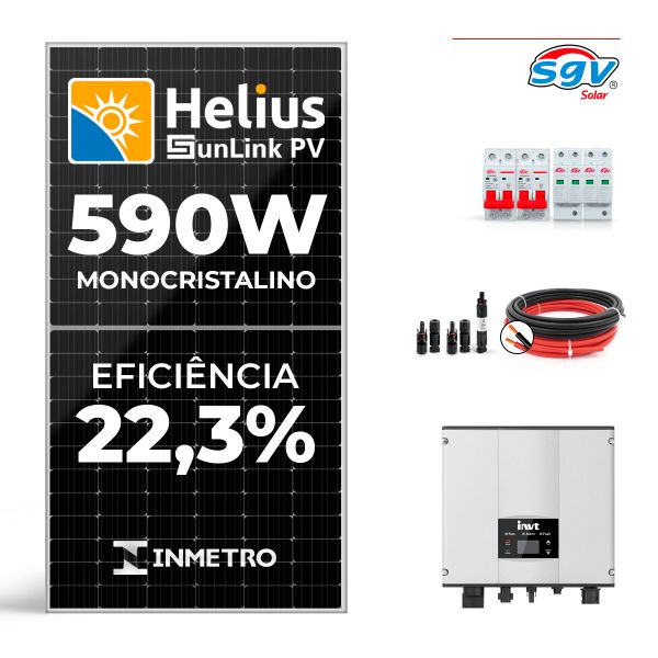 CONJUNTO GERADOR SOLAR 3kW - 220V MONOFÁSICO - 4 PAINÉIS DE 590W + ACESSÓRIOS