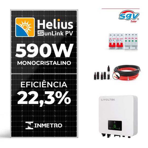CONJUNTO GERADOR SOLAR 3,3kW - 220V MONOFÁSICO - 6 PAINÉIS DE 590W + ACESSÓRIOS